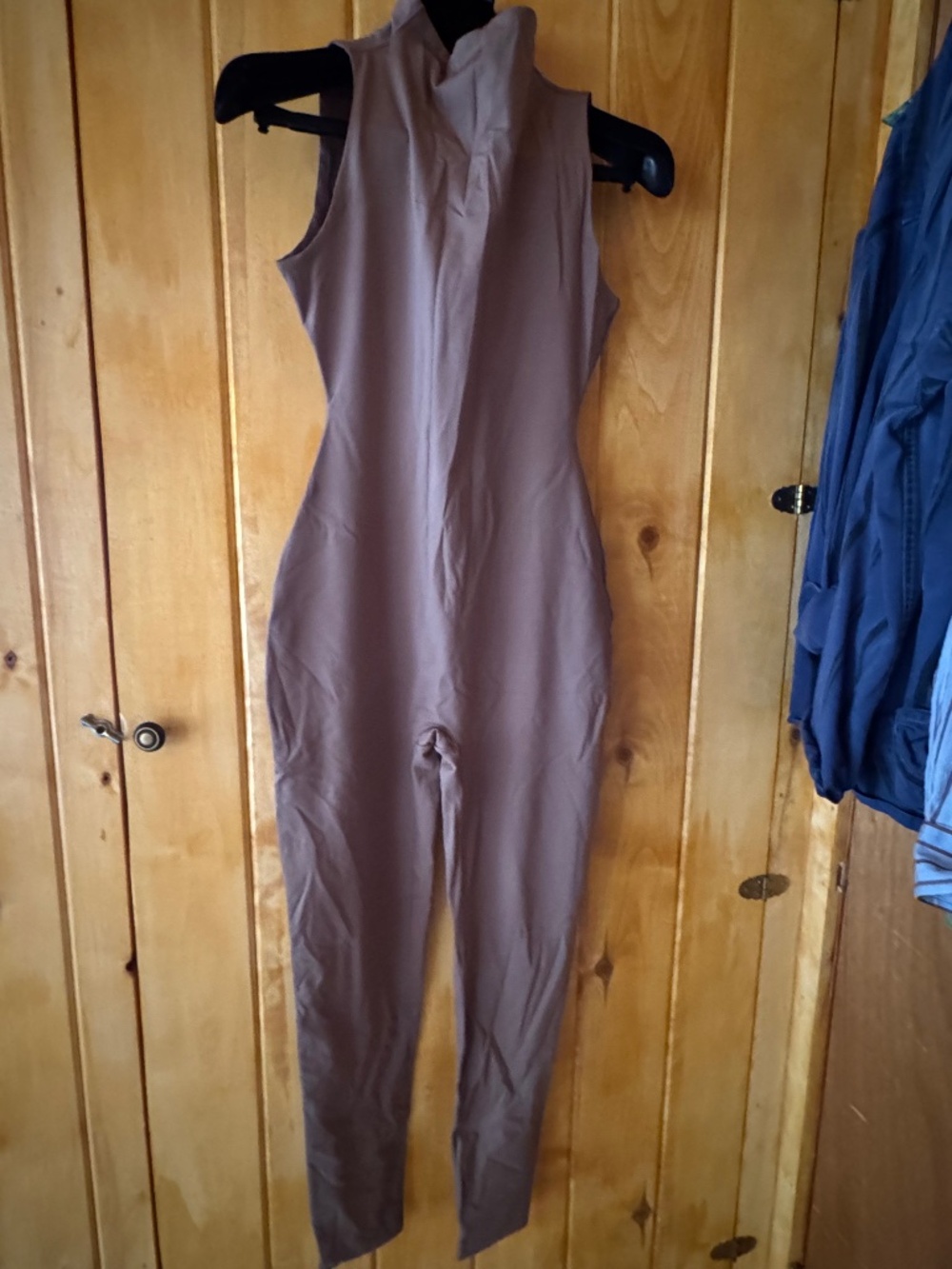 SKIMS Beige Nude Taupe zipper back mock neck catsuit bodycon — Size M